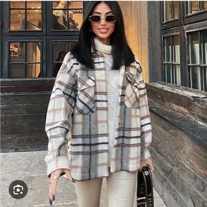 Zara Plaid Button Up Jacket Shacket